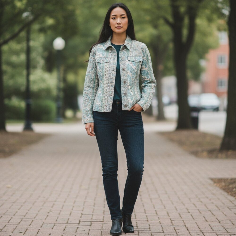 Analogy Brocade Denim Style Jacket Size Small